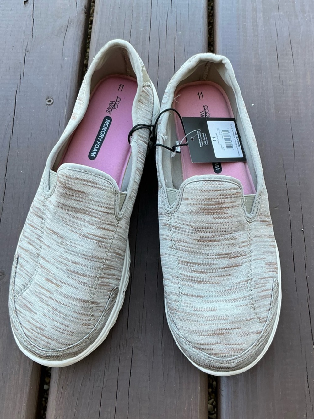 Memory Foam Slip-On Sneakers in Beige - Women's Casual Comfort